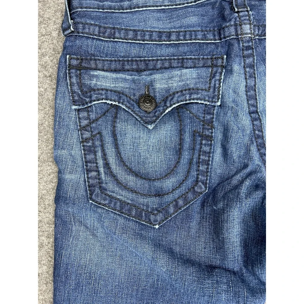True Religion Jeans Mens 34x34 Ricky Big T Thick Stitch Flap Pocket whiskers USA